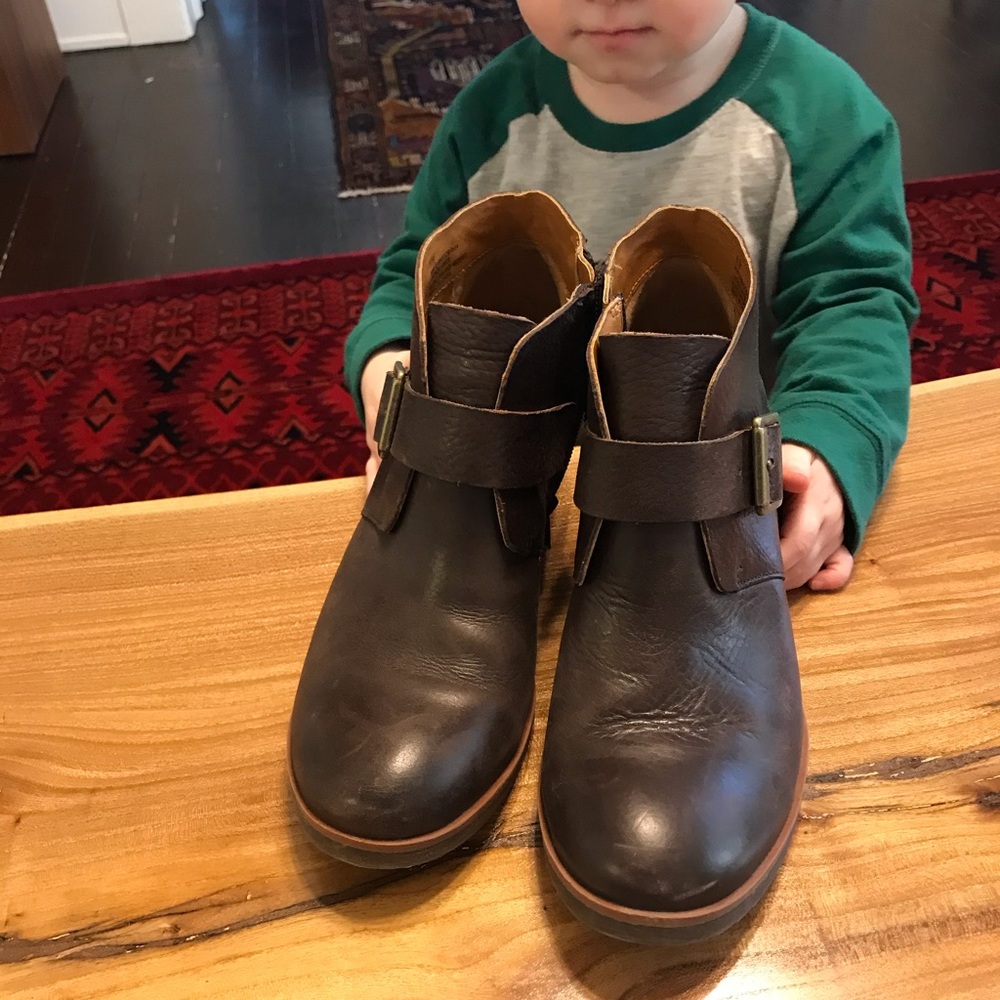 Brown leather Kork-Ease boots/booties wedge